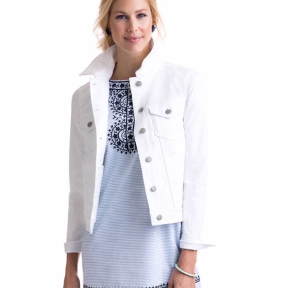 Vineyard Vines White Jean Jacket XS White Cap